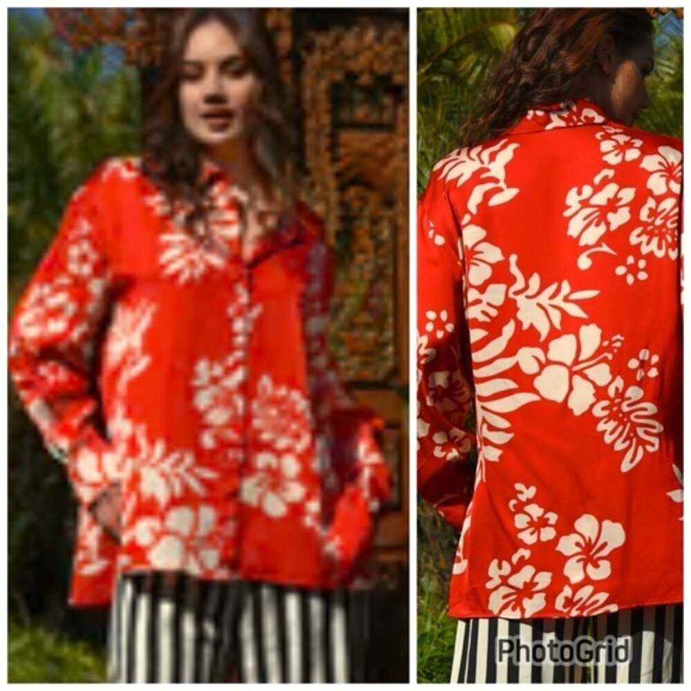 Norm Thompson Size Large Womens Red 100% Cotton Long Sleeve Button Up Shirt NWOT